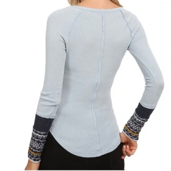 ⛔️SOLD⛔️ FREE PEOPLE Thermal Henley Crochet Cuff Trim Long Sleeves Top - Picture 9 of 10